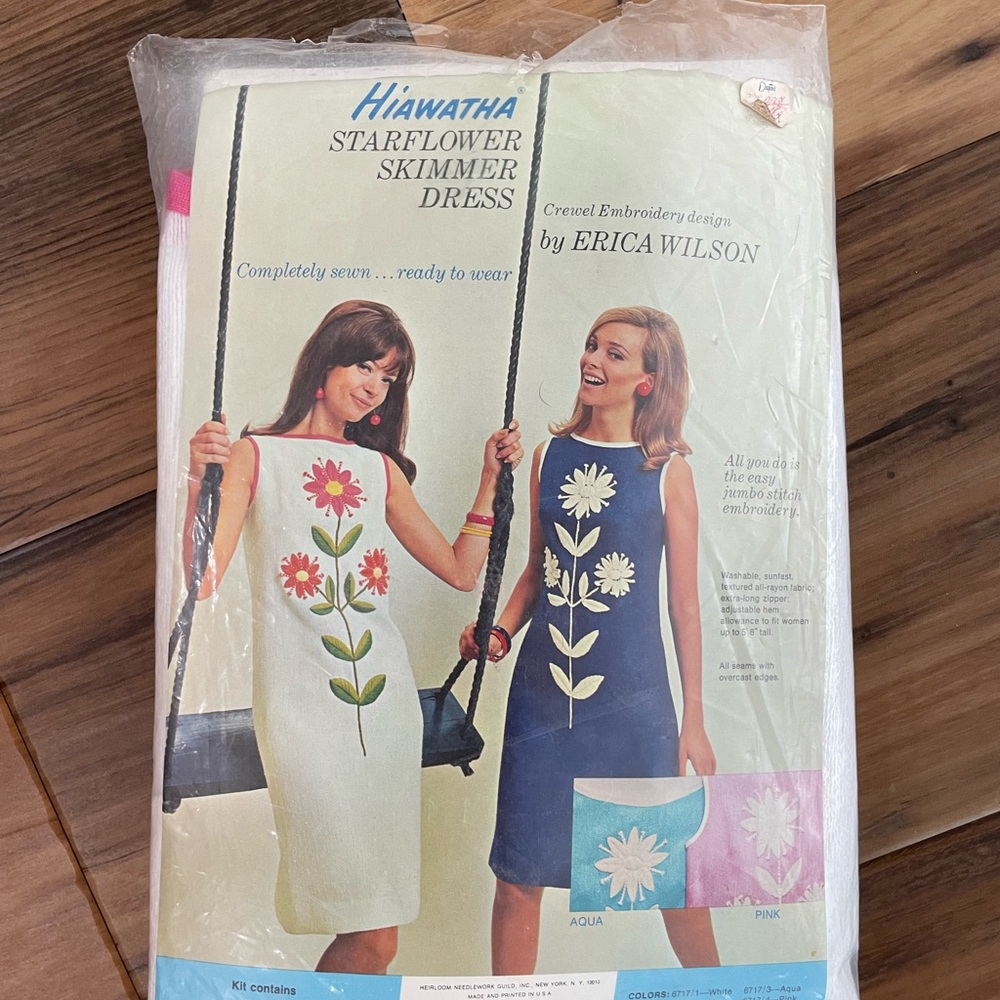 60s Hiawatha Starflower Skimmer Dress Embroidery Kit Dress, Yarn, Instructions